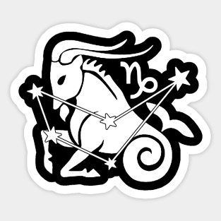 Capricorn - Zodiac Astrology Symbol with Constellation and Sea Goat Design (White on Black, Symbol Only Variant) Sticker